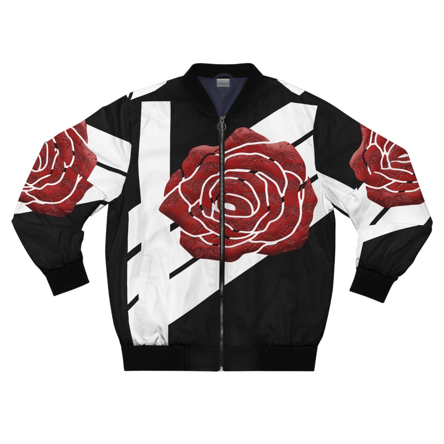 "A Rose is Still..." Black Bomber Jacket (Floral Finesse)