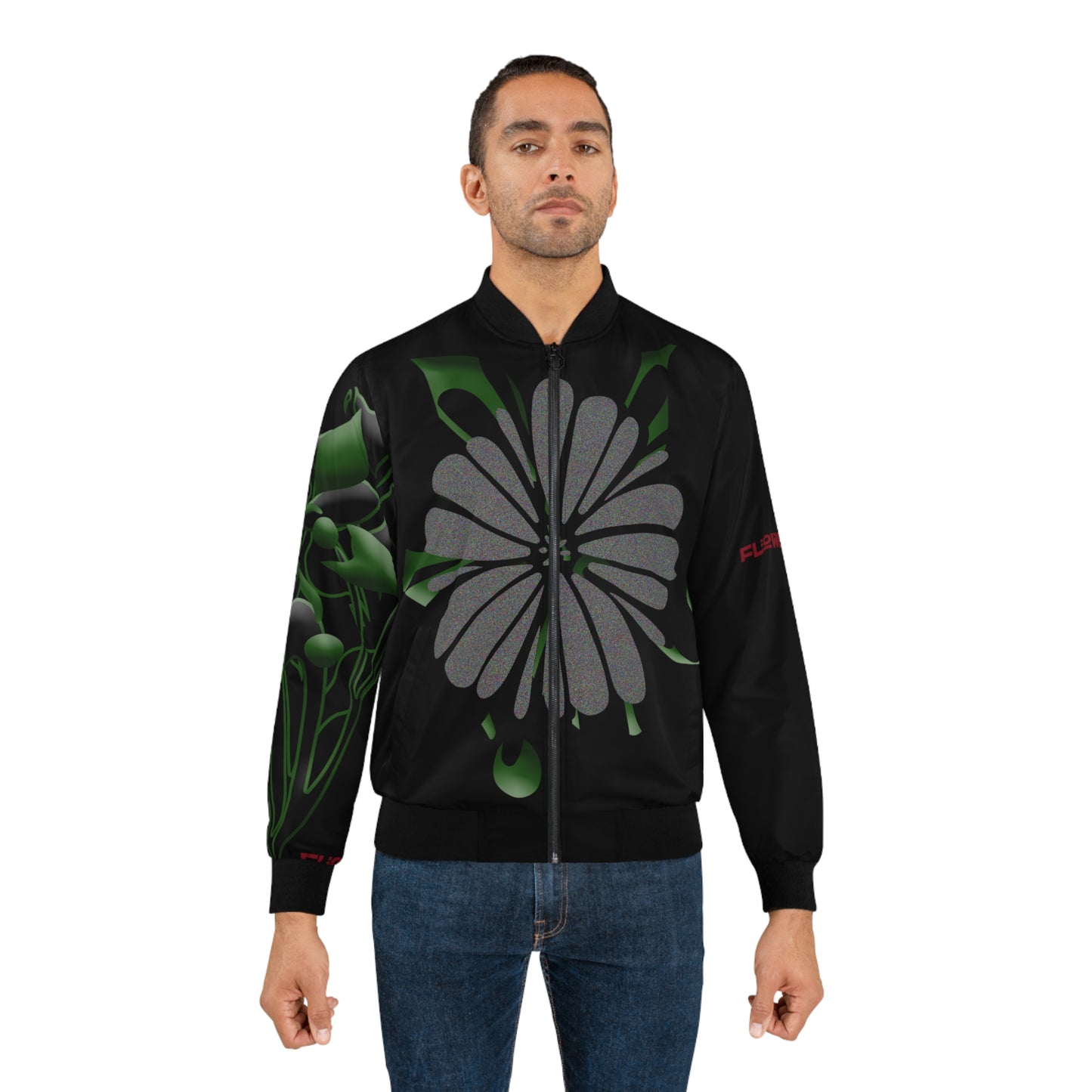 "Black Plant" Bomber Jacket (Floral Finesse)