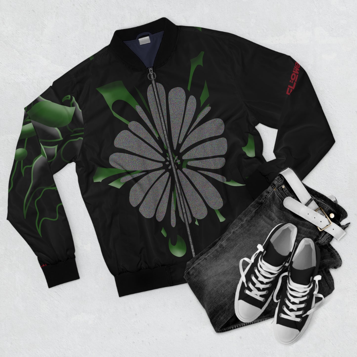 "Black Plant" Bomber Jacket (Floral Finesse)