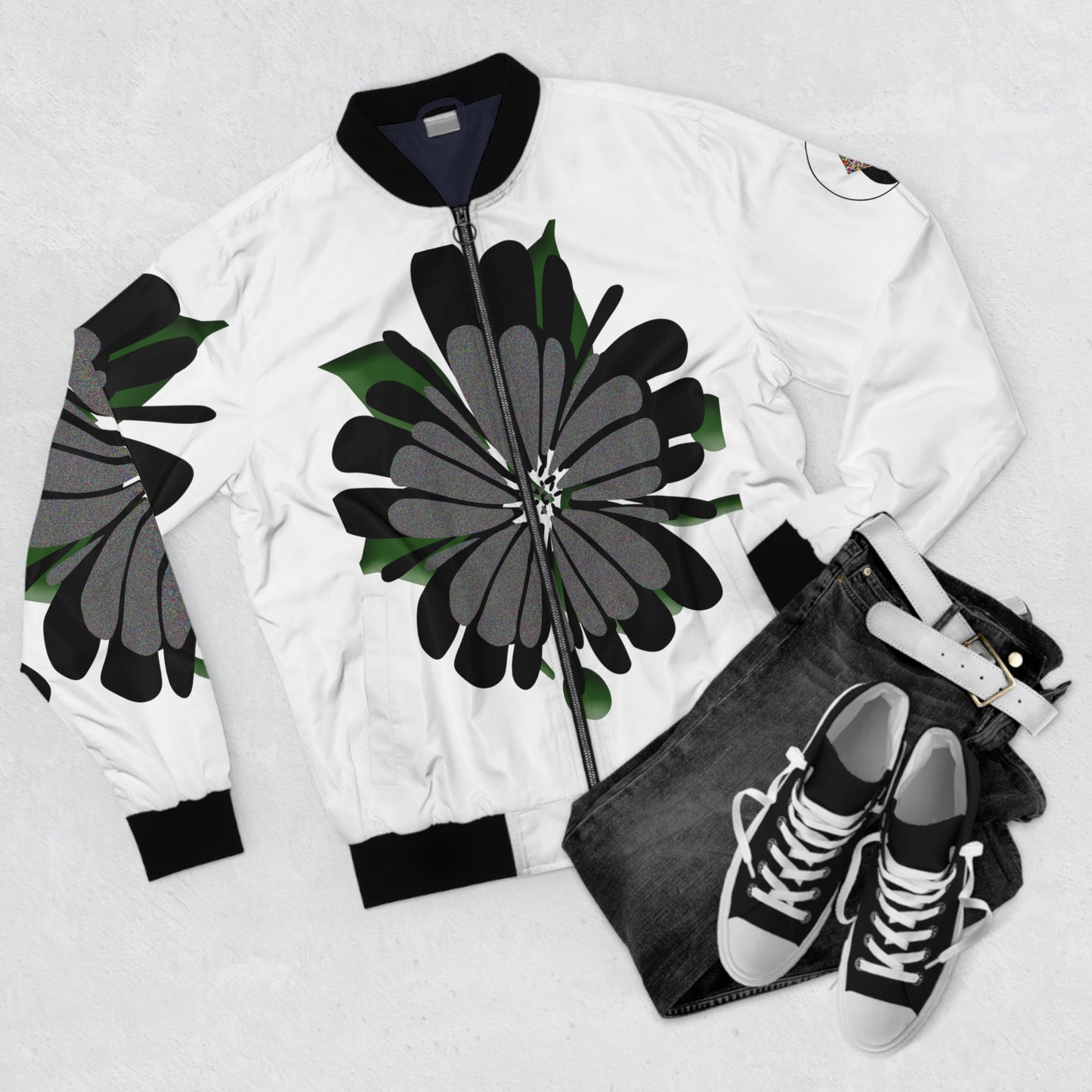 "Floral Finesse: Audi Flower with our All-Over Print Bomber Jacket"