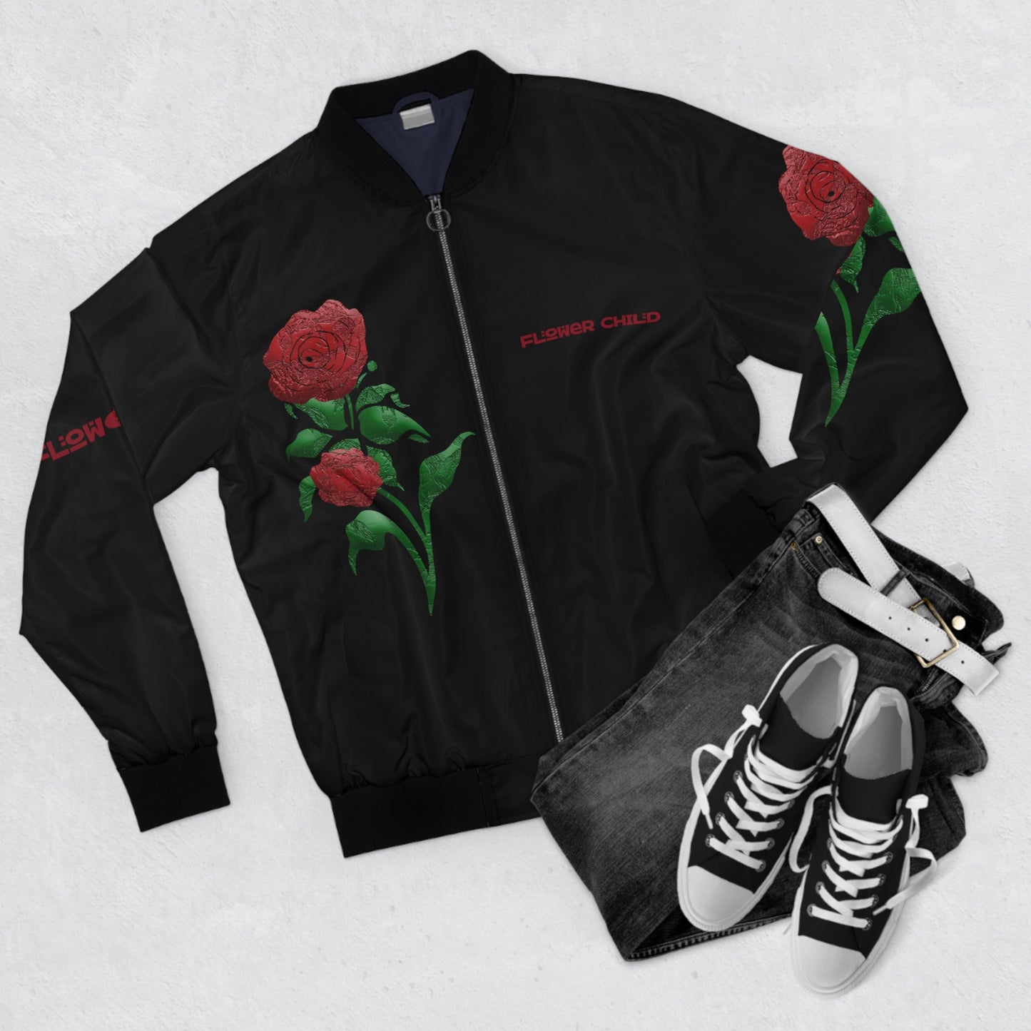 "Black Rose" Bomber Jacket (Floral Finesse)