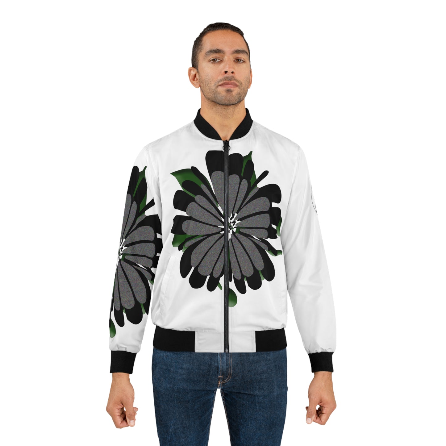 "Floral Finesse: Audi Flower with our All-Over Print Bomber Jacket"