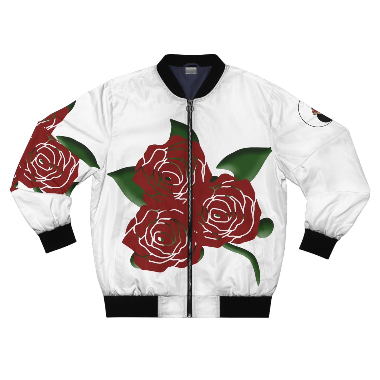 "Floral Finesse: Roses R in Style with our All-Over Print Bomber Jacket"